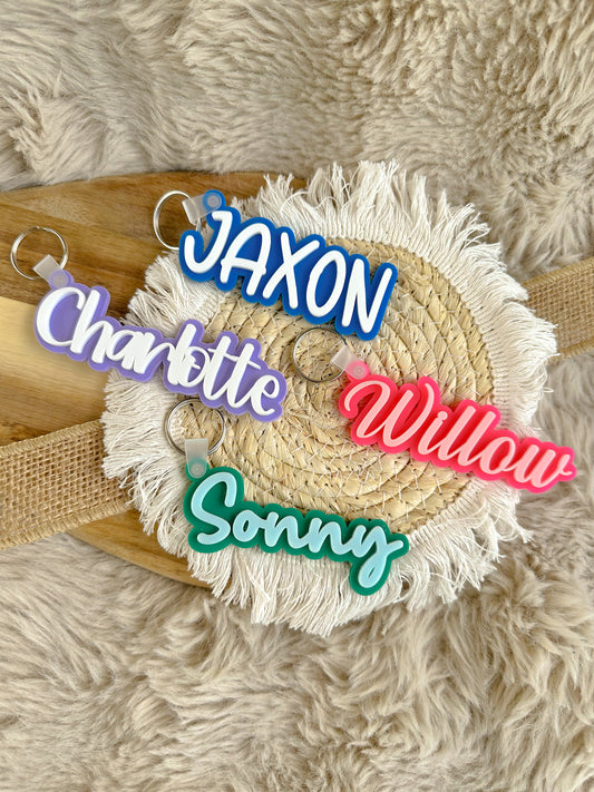 3d acrylic name tag, custom double layered name key ring, name key chain, name bag tag, name tag for kids, back to school, backpack bagtag