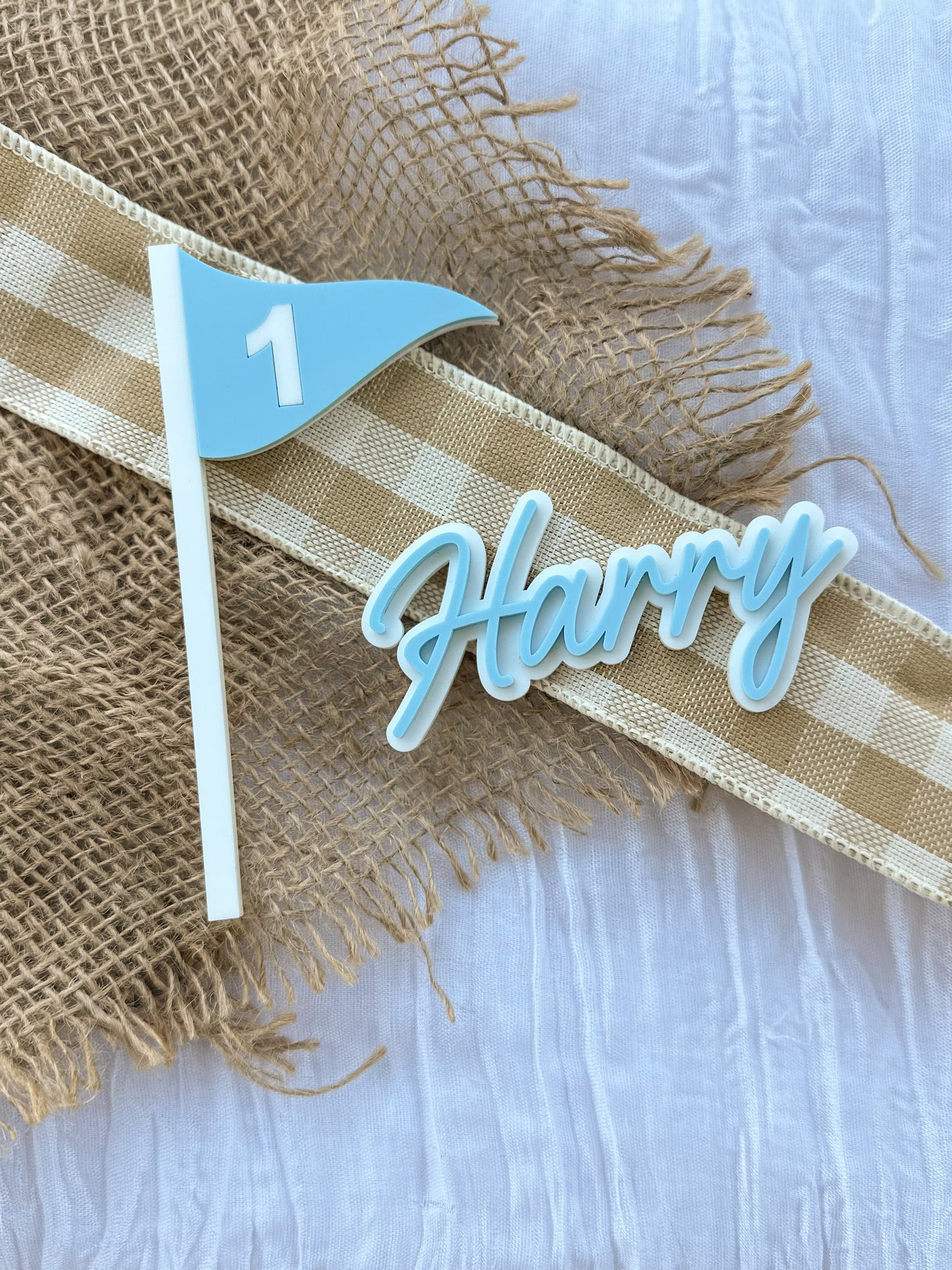 Personalised Golf Flag Name & Age Cake Topper Set | Golf Birthday Party Acrylic Decoration