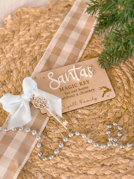 Santa's magic key with personalised engraved wooden key tag for house without a chimney