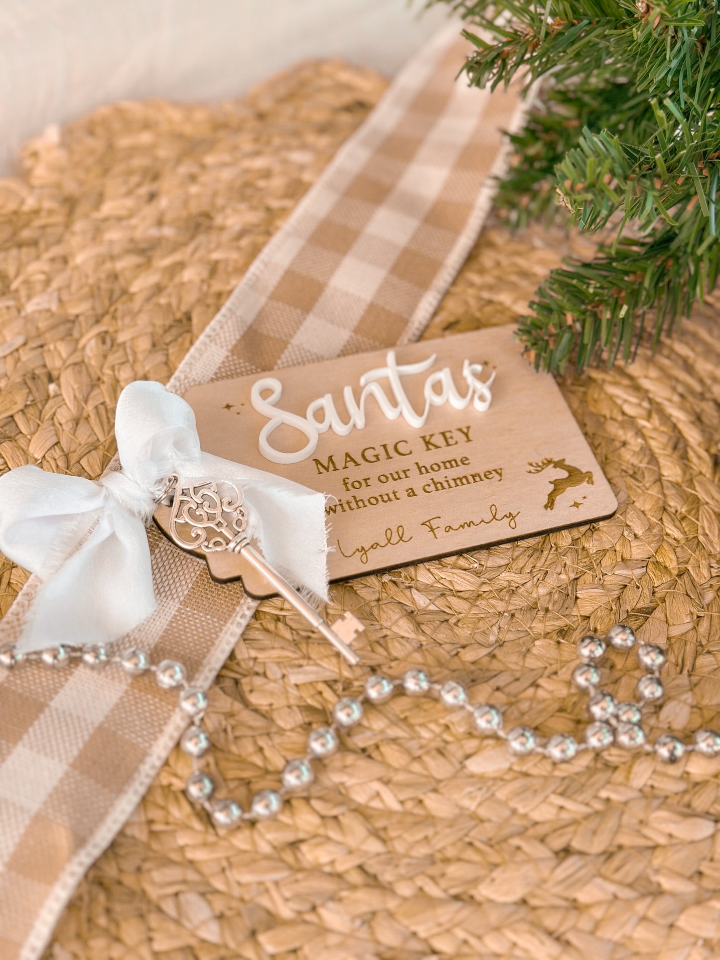 Santa's magic key with personalised engraved wooden key tag for house without a chimney