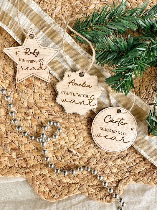 Personalised engraved timber Mindful Gift tags for christmas