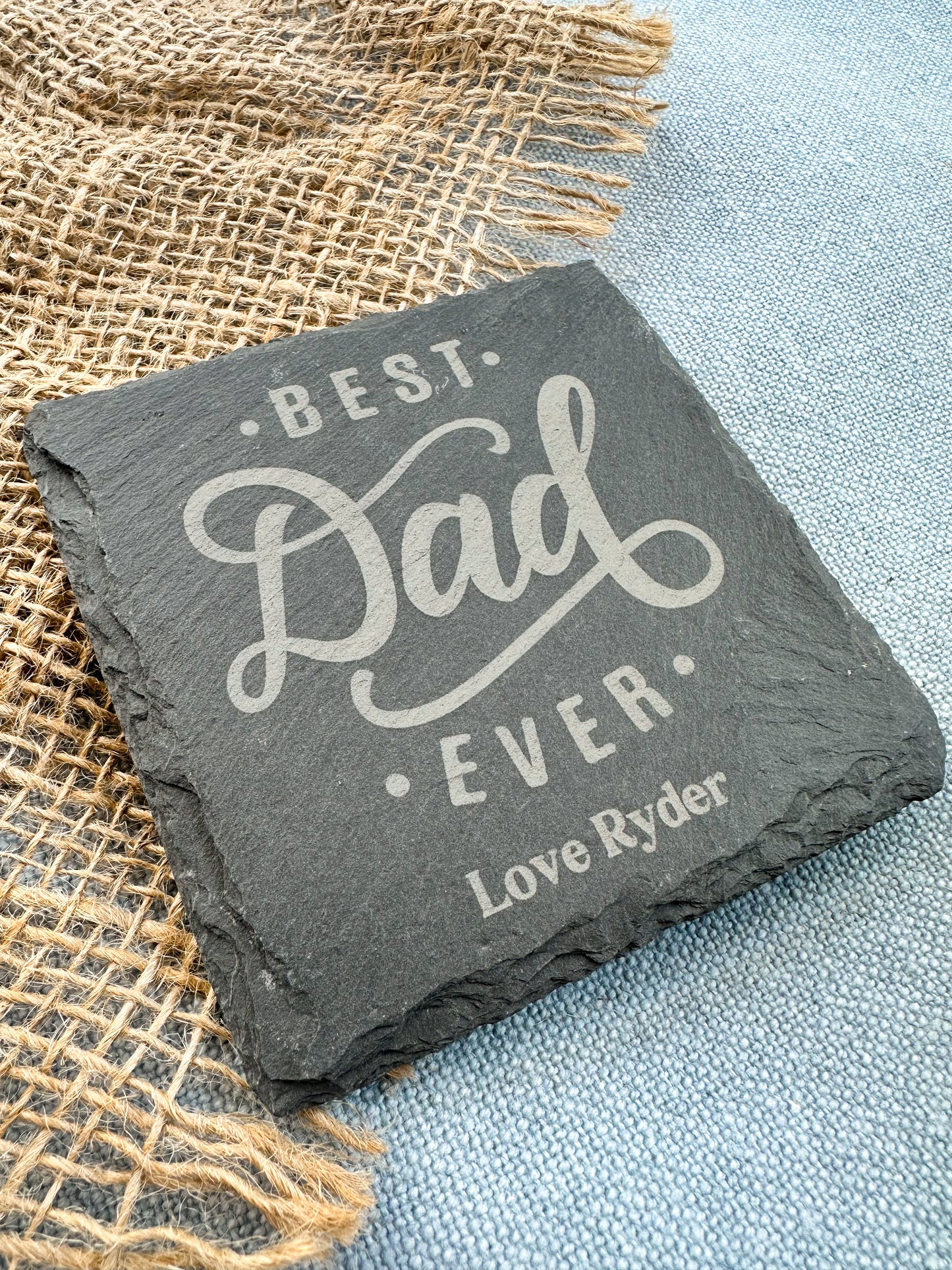 Personalised Engraved Slate Coaster | Custom Gift for Dad Grandpa Pop Papa Daddy | Fathers Day Present