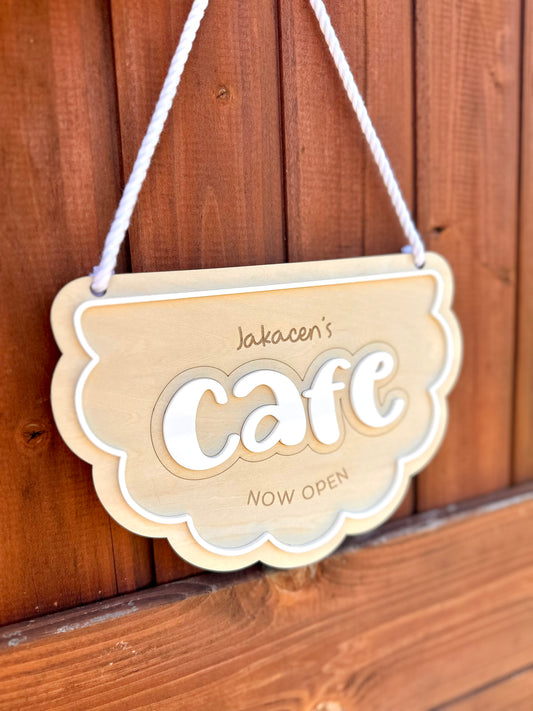 Personalised Kids Play Café Banner Sign | Wooden Engraved Cafe Role Play Sign