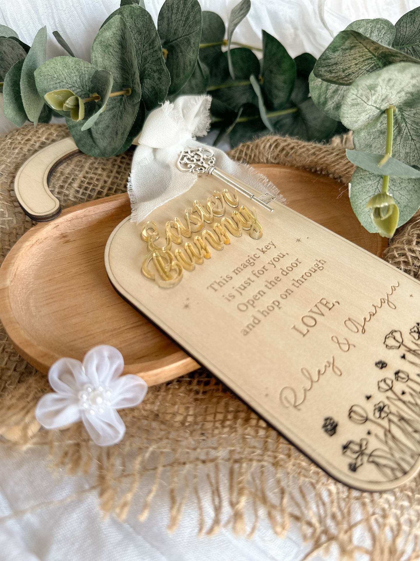 Personalised Easter Bunny Magical Key Door Hanger | Engraved Wooden & Acrylic Kids’ Gift