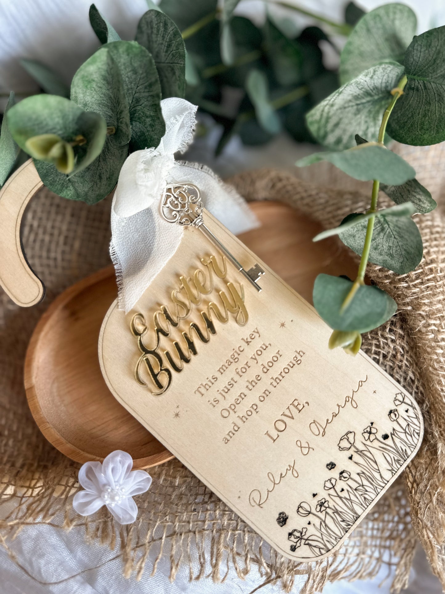 Personalised Easter Bunny Magical Key Door Hanger | Engraved Wooden & Acrylic Kids’ Gift