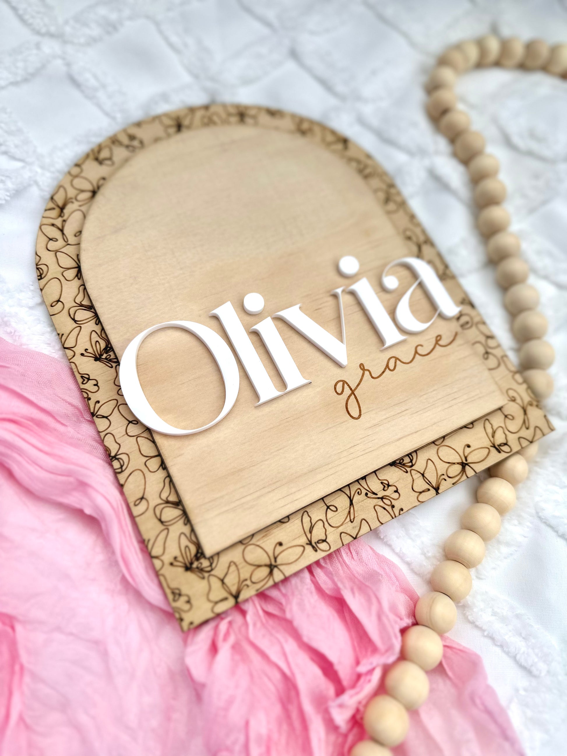 baby Wooden name plaque with personalised name and butterfly design, butterfly theme, for baby girl, nursery decor, baby shower, new baby gift, name birth announcement, girl room decor