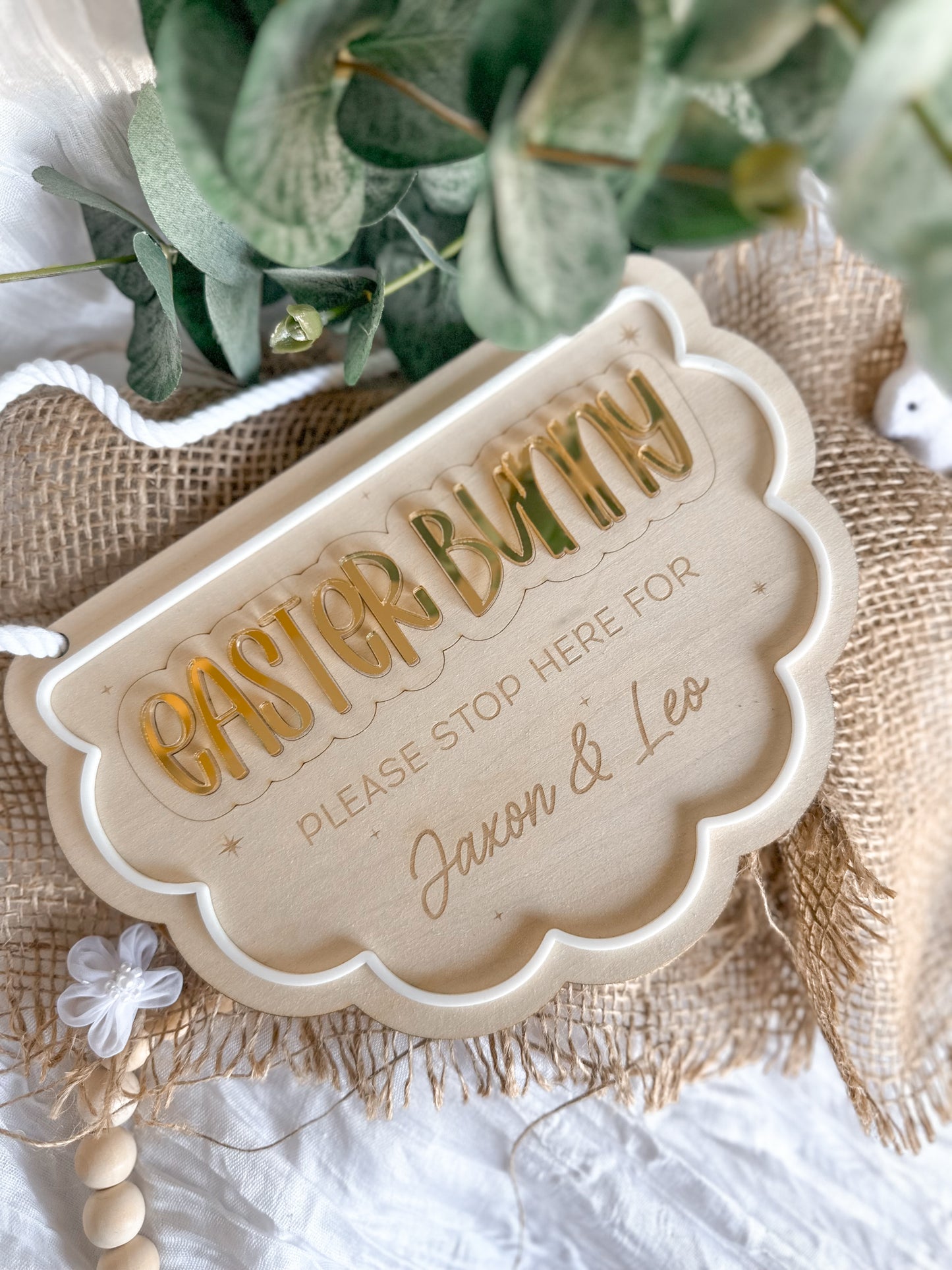 Personalised Easter Bunny Please Stop Here Sign | Wooden & Acrylic Hanging Plaque | Easter Decor