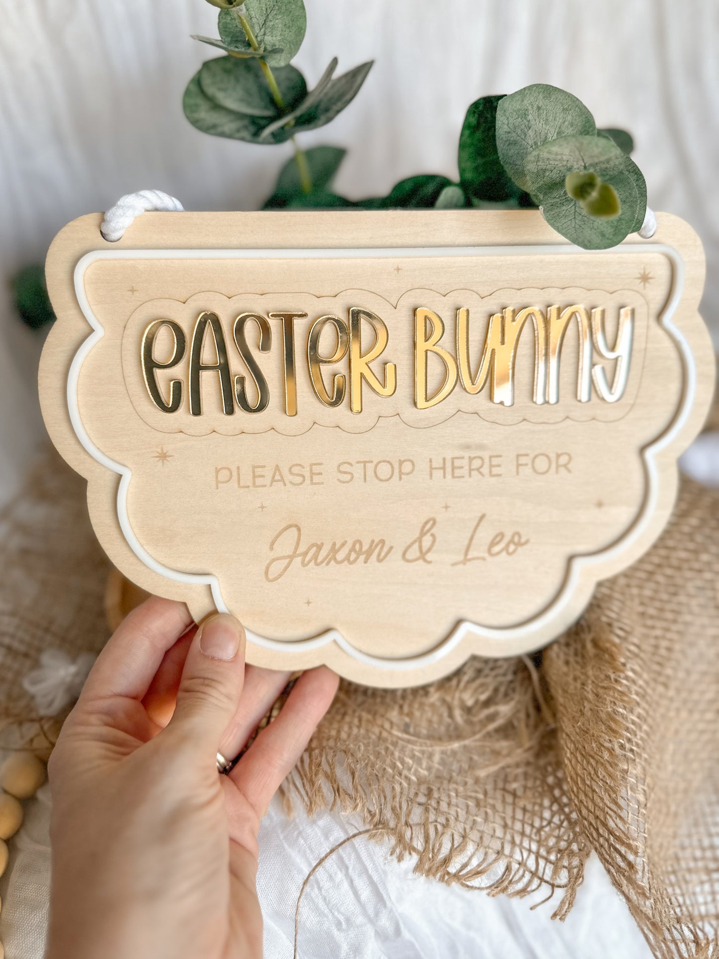 Personalised Easter Bunny Please Stop Here Sign | Wooden & Acrylic Hanging Plaque | Easter Decor