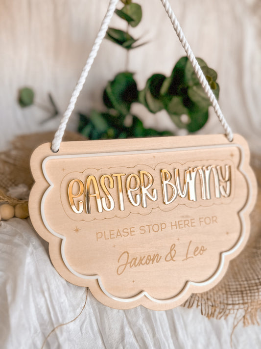 Personalised Easter Bunny Please Stop Here Sign | Wooden & Acrylic Hanging Plaque | Easter Decor