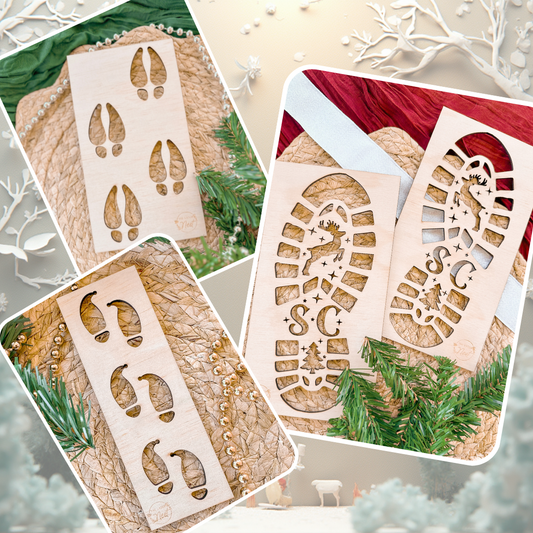 christmas stencils for christmas morning magic, santa feet, reindeer feet, elf feet wooden stencils, cutouts for tracks