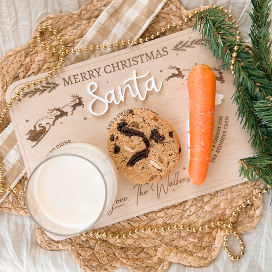 Santa treat tray, Personalised wooden and acrylic board for Santa's snacks, cookie, milk and reindeer treat, carrot, snacks for Santa, christmas eve tradition