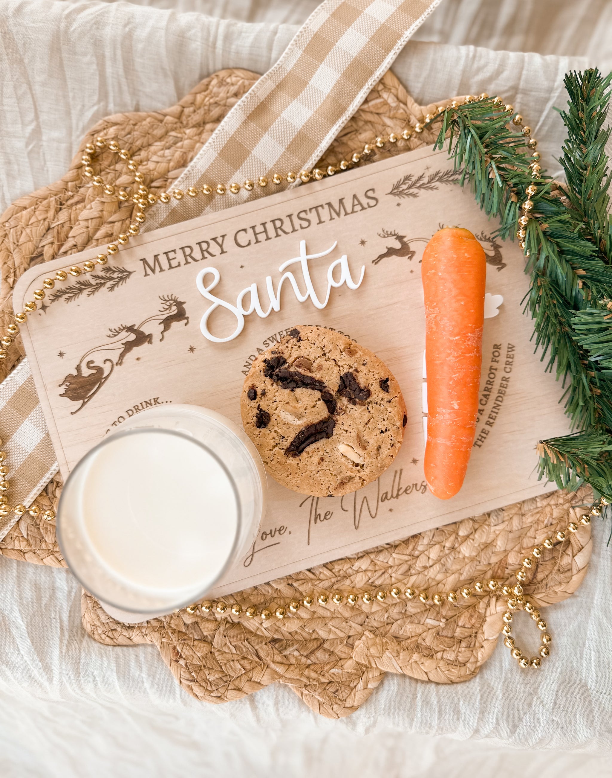 Santa treat tray, Personalised wooden and acrylic board for Santa's snacks, cookie, milk and reindeer treat, carrot, snacks for Santa, christmas eve tradition
