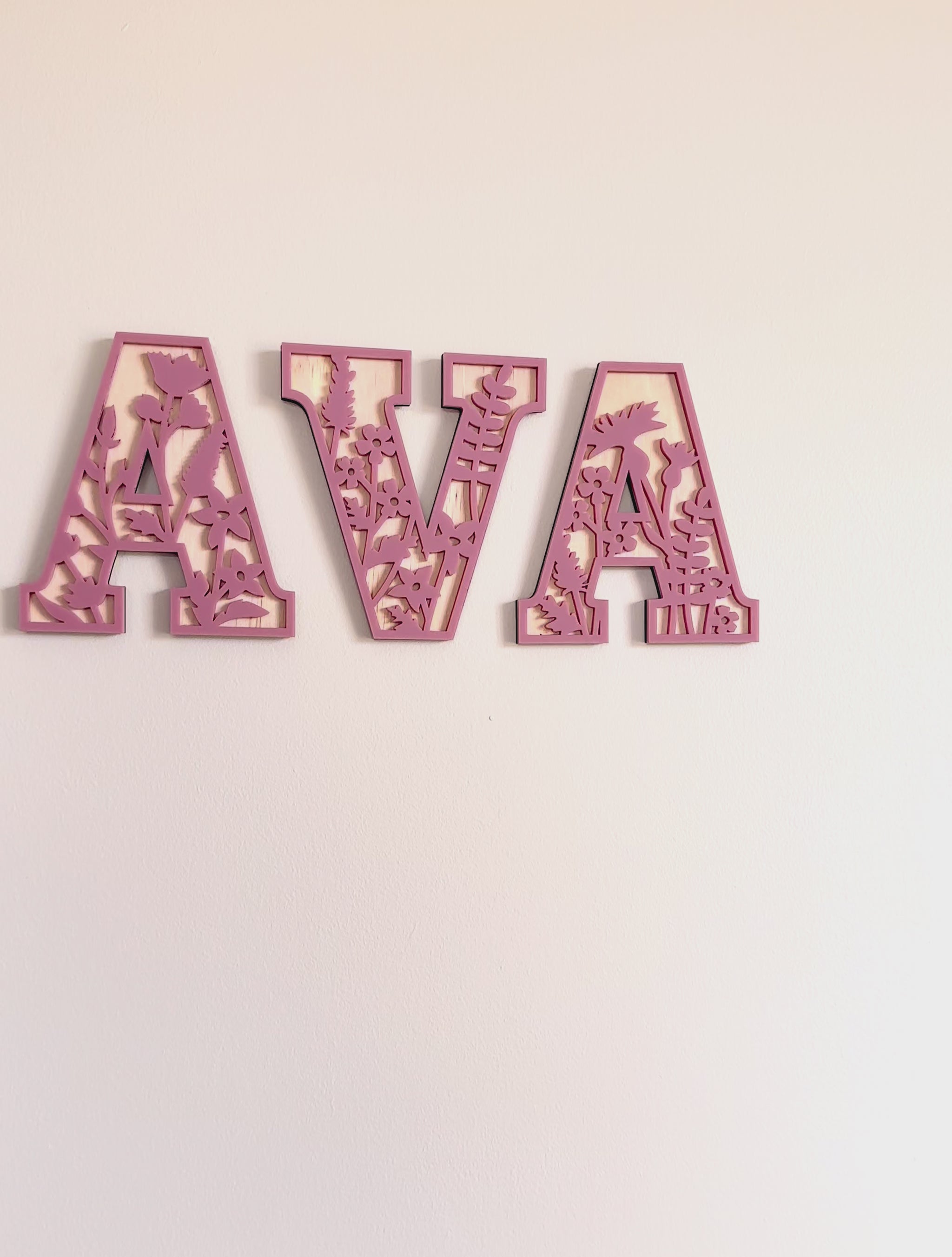 Girl's room decorative wall letters with wildflower floral flower theme, 3D layered acrylic and wood letters alphabet for personalised custom name